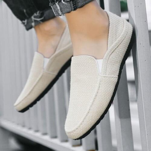 New Loafers Men Breathable Casual Shoes Classic Linen Slip On Sneakers Male Summer Cheap Driving Shoes For Men Wide 2020