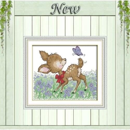 Fawn and butterfly animal diy painting counted print on canvas DMC 14CT 11CT Chinese Cross Stitch Needlework Sets Embroidery kit