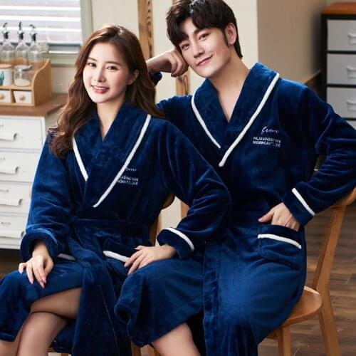 Coral Fleece Nightgown Homewear Flannel Women Robe Winter Warm Sleepwear Kimono Bathrobe Gown Lovers Nightwear Intimate Lingerie