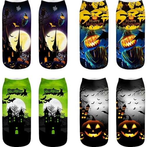 4pairs New fashion 3D Print Funny Cute Cartoon bradypod Unisex Short Socks Creative Halloween Pumpkin Low Ankle Socks For Women