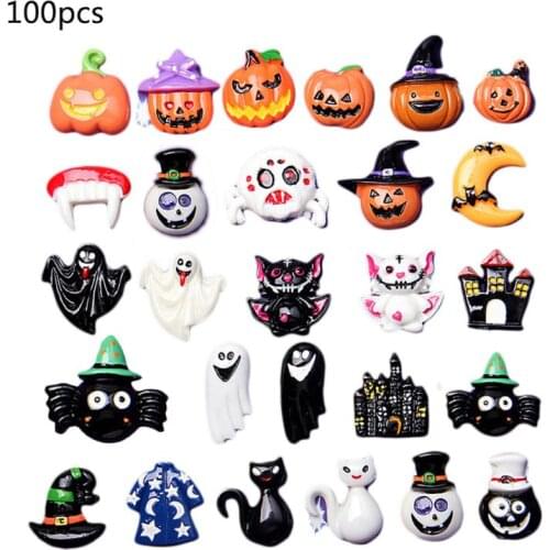 New 100Pcs Mix Halloween Pumpkin Ghost Flatback Slime Charms DIY Resin Embellishment