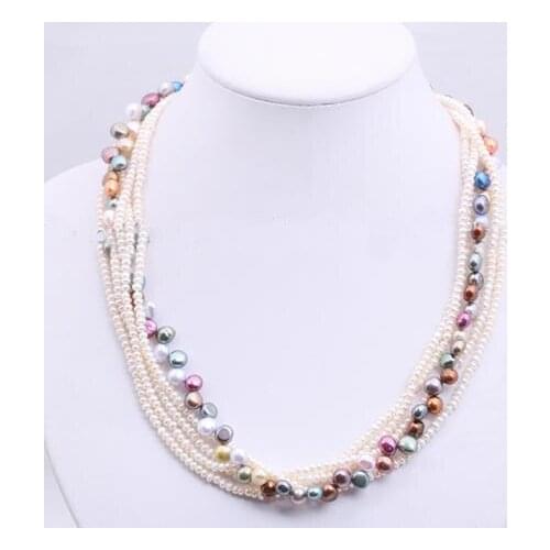 New Arrival Favorite Pearl Necklace 20 inches Multicolor Multi Strand Genuine Freshwater Pearl Necklace Fine Jewelry Lady Gift