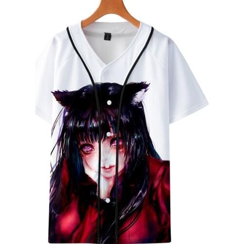 Solid baseball Jersey Cosplay Anime Kakegurui T-Shirt Short Sleeve Streetwear Top Shirts Button Cardigan Unisex Sport Clothes