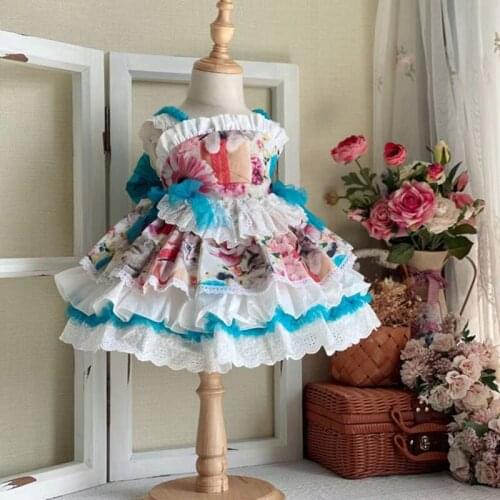 0-6Y Summer Princess Lolita Cartoon Cute Cat Lace Condole Belt Bow Ball Gown Dress Easter Turkey For Bady Girls Birthday Party