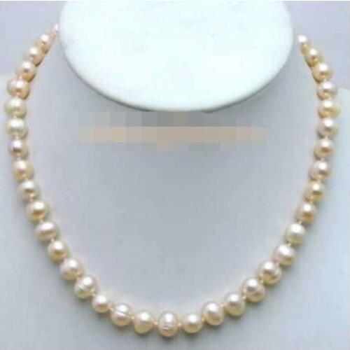 SALE Big 8-9MM Pink Natural Freshwater Round PEARL 17" NECKLACE -nec5840
