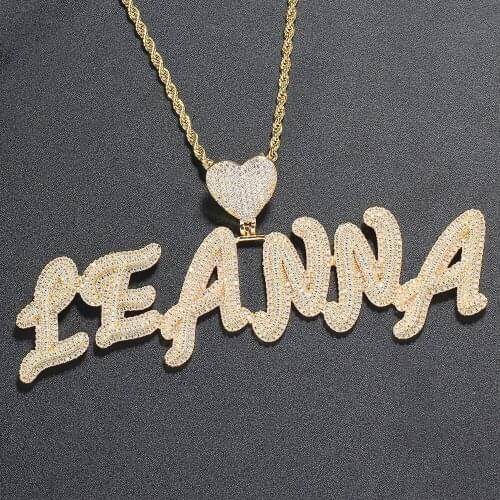 TUNKALL Custom Letter Necklace Hot Bling Bling Mens Pendants Mirco Pave Prong Setting Zircon Hip Hop Jewelry CP26