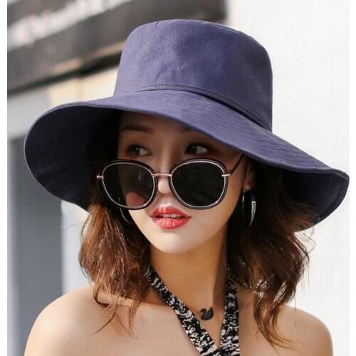 Spring Summer Sun Hats For Women Large Wide Brim Cotton Bucket Hat Beach Panama Hat Cap Visor Seaside Chapeau Femme