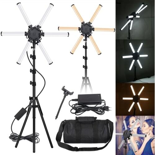 26 Inch Six Arms Fill Light Portable Folding Photography Lamp LED Star Ring Strip Selfie Beauty Makeup Lights For Live Streaming