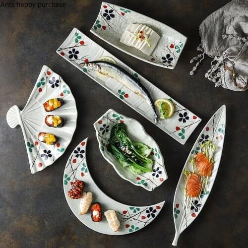 Irregular Ceramic Plate Moon Shape Fan Rectangle Leaf Shape Sushi Plate Features Dinner Plate Restaurant Decorative Tableware