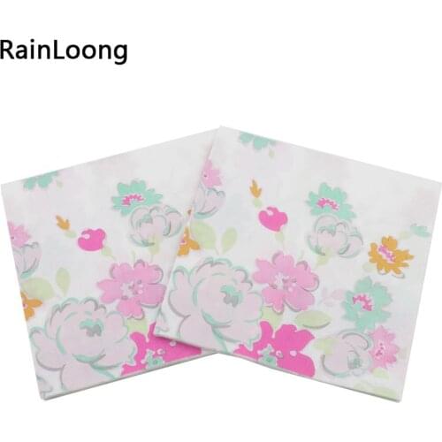 [RainLoong] 2-Ply Pink Printed Feature Floral Paper Napkin Event & Party Decoration Tissue Decoupage Servilleta 1 pack