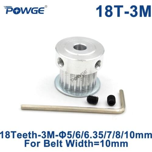 POWGE 18 Teeth 3M Synchronous Pulley Bore 5/6/6.35/7/8/10mm for Width 10mm HTD 3M timing belt HTD3M Pulley gear 18T 18Teeth