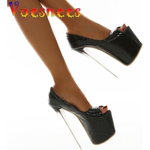 Striped Mixed Colors Slip-On Thin Heels Sandals Platform Sexy Pole Dancing 19CM Super High Heel Shoe Peep Toe Party Women Shoes