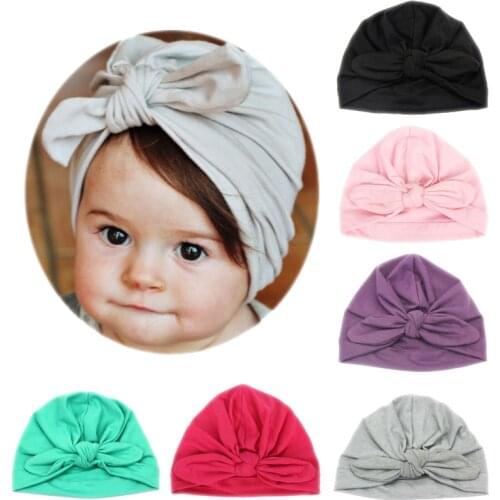 Baby Girls Hat Rabbit Ears Newborn Headwrap Infant Bowknot Turban Cotton Soft Beanies for Child Kids Head Accessories Bebes Cap