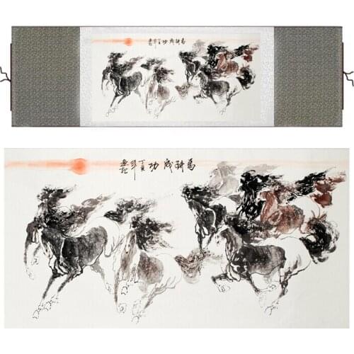 Horse silk painting Traditional Chinese art painting Horse art painting Silk scroll art painting Horse picture