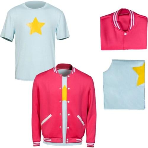 Takerlama Steven Cosplay Men Jacket Pink Uniform T-Shirt Tops Halloween Costumes Casual Coat