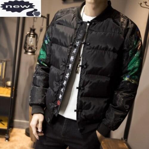 Warm Men Thick Winter Cotton Padded Jacket Coat Plus Size 5XL Vintage Embroidery Printed Parka Casual Overcoat Parkas