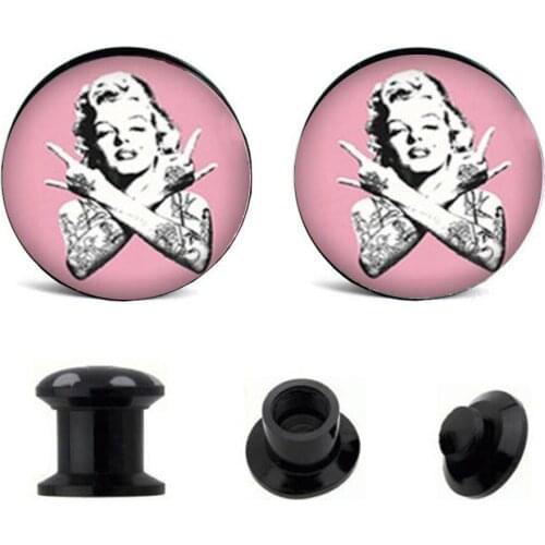 TIANCIFBYJS Acrylic Galaxy Sun Moon Screwed Tunnels Ear Stretcher Plugs Piercing Ear Gauge Expander Piercing Stretcher 4-16mm