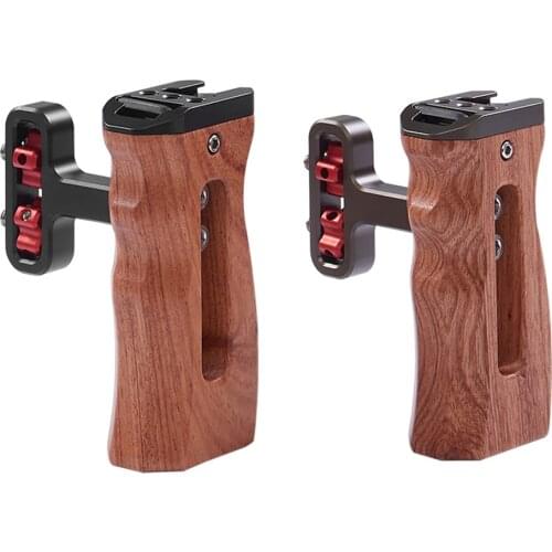 Universal DIY Camera Cage Left/Right Side Handle Wooden Hand Grip with 1/4 Screw Hole Cold Shoe Mount for SLR Camera Cage