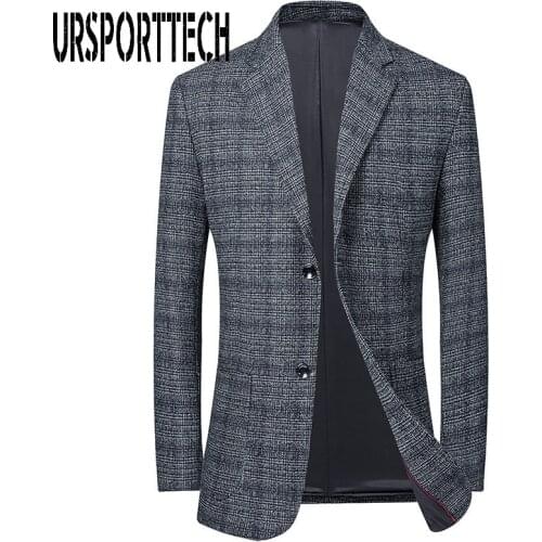 URSPORTTECH Men Blazer Brand Street Style Spring New Mens Slim Fit Suit High Quality Lattice Korean Blazer Masculino Plus Size