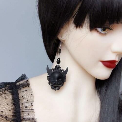 Gothic Punk Black Lolita Earrings Devil Death Earrings Witch Babys Dolls Drop Earrings Halloween Costume Fashion Jewelry