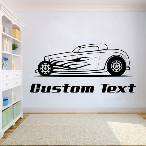 Vinyl Hot Rod With Flames Car Wall Decal Home Boy Room Interior Art Decoration Wall Sticker custom text Home decor Decal HY617