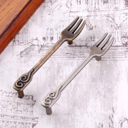 Vintag fork funitur handle European shoe wardrobe knob bedside closet pulls Antique silver drawer cabinet door hardware knob96mm
