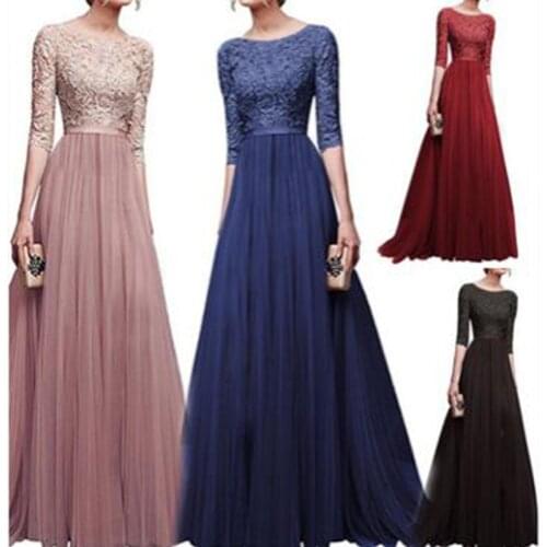 Vintage Lace Women Plus Size a Line Pleated Dress Half Sleeve Long Evening Party Fit Maxi Dresses Chiffon Clothing Bodycon