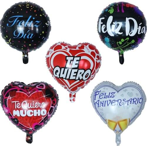 Wholesale 50pcs 18inch Spanish Happy Day I Love You foil mylar balloons Love Heart wedding/Valentines day helium balloon globos