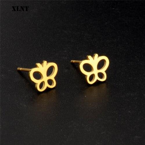 XLNT Stainless Steel Prevent Allergy Butterfly Stud Earrings for Women Wedding Earrings Jewelry Accessories Brincos