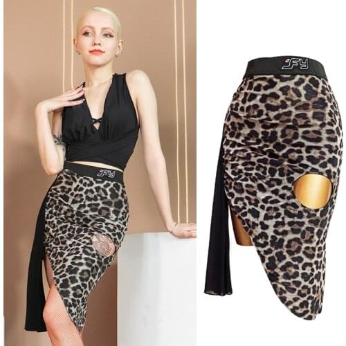 New Latin Dance Skirt Adult Sexy Dance Clothes Women Latin Practice Wear Leopard Irregular Skirt Salsa Tango Samba Skirt VDB3491