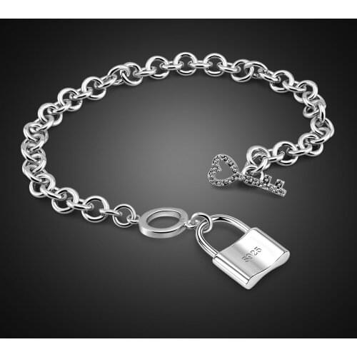Genuine 100% 925 Sterling Silver Bracelets Charm Women Key lock buckle Bangle Fashion cuff Wedding Fine Jewelry