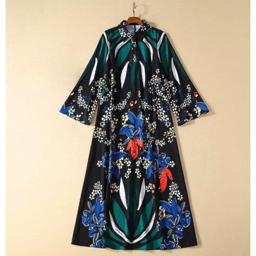 QUALITY Newest HIGH Fashion 2021 Runway Dress Womens Shirt Collar Long Sleeve Vintage Floral Long Dresss