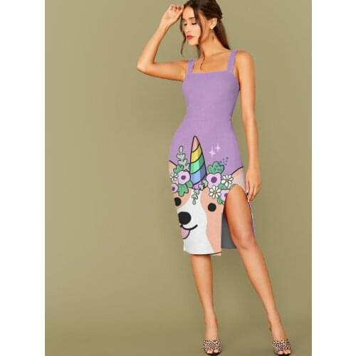 3D Dress Dog Dresses Women Flower Halter Sleeveless Rainbow Sundress Animal 3d Print Women Club Vintage Korean Style