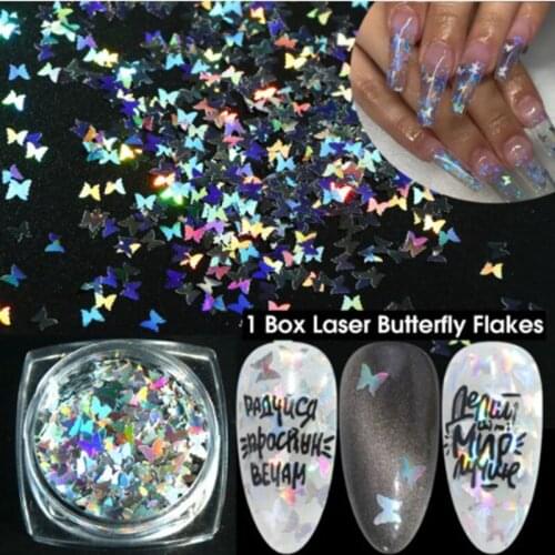 12 Grid/Set Holographic Nail Glitter Sequins Sparkly 3D Thin Butterfly Flakes Polish Decor for Nail Art Accessories