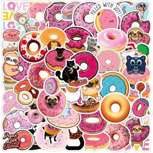 10/30/50Pcs Cute Cartoon Donuts Graffiti Sticker Waterproof Fridge Guitar Laptop Motorcycle Skateboard Joke Decal Classic Toy