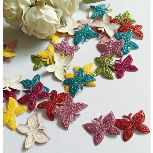 100pcs Colored Glitter butterfly patch clothes for diy craft scrapbook Wedding Patches party supply Greeting cards decoration