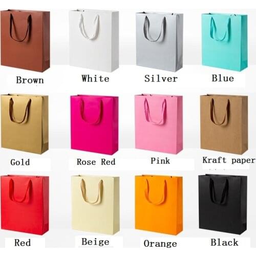 200pcs/lot 12 Colors kraft paper bag with handle wedding party bag Fashionable Party Gift Bag Wholesale