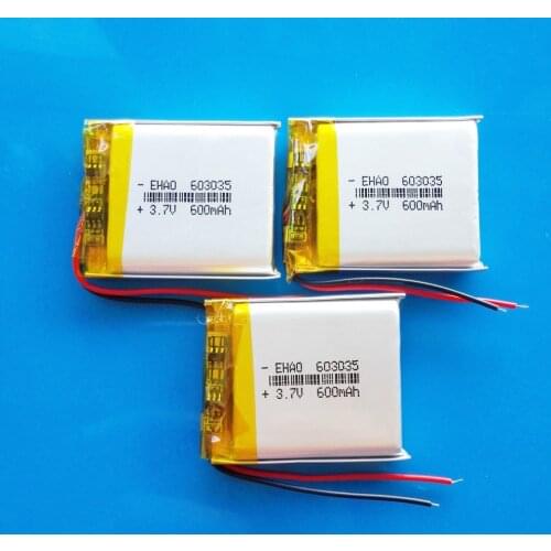3pcs 3.7V 600mAh 603035 Lipo polymer lithium Rechargeable battery for MP3 MP4 GPS DVD bluetooth recorder e-book camera