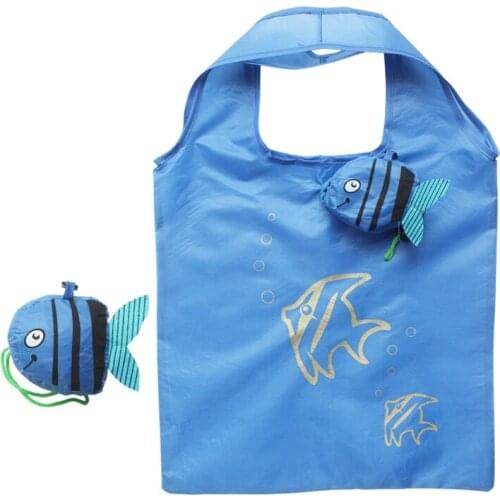 75PCS / LOT Fold Shopping Bag Oxford Cloth Creative Cartoon Fish Folding Eco Reusable Shopping Tote