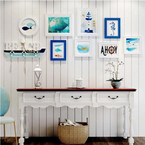 Mediterranean Style 9 pcs/set White Wood Photo Frame Art Home Decor Frame Set Creative Combination Wall Photo Picture Frame Set