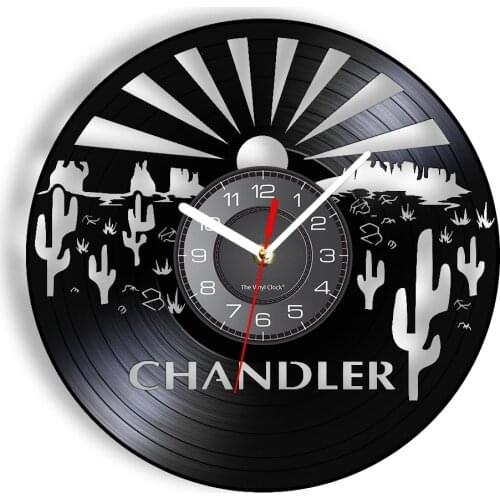 State of Arizona Chandler Skyline Vinyl Record Wall Clock Home Decor Saguaro Cactus And Agave Desert Plants Retro Wall Clock