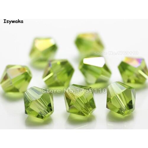 Isywaka 38pcs Olive Green Color 8mm Bicone Austria Crystal Beads charm Glass Beads Loose Spacer Bead for DIY Jewelry Making