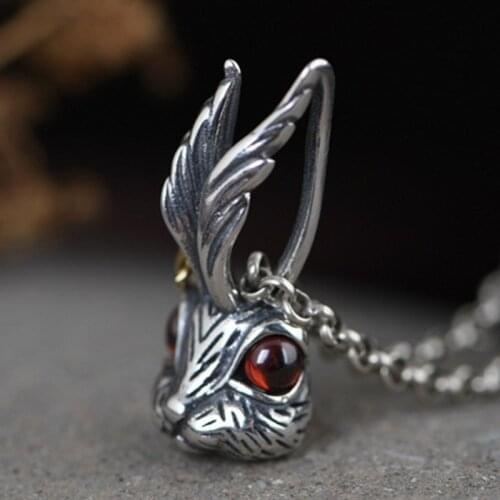 BOCAI New real S925 pure Silver Big Ears Bunny Pendant Female Asymmetrical Style Temperament 925 Silver Woman Pendant