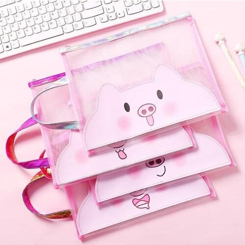 1Pcs Big Size Storage Bags A4 Paper Cute Pig Pattern Books Pencil Holder Student Gift Office School Supplies