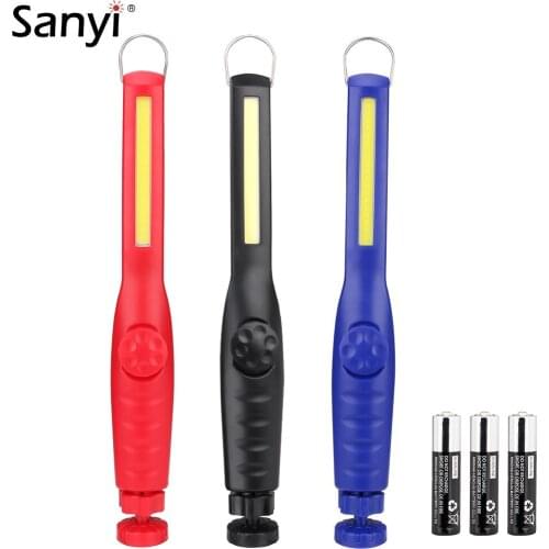 Dial Power Switch COB LED Flashlight Torch AAA Battery Dimmable Work Light Magnetic Lantern Hook Hanging Lamp For Car Repairing