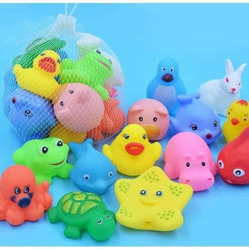 10 Pcs/set Baby Cute Animals Bath Toy Swimming Water Toys Soft Rubber Float Squeeze Sound Kids Wash Play Funny Gift M0071