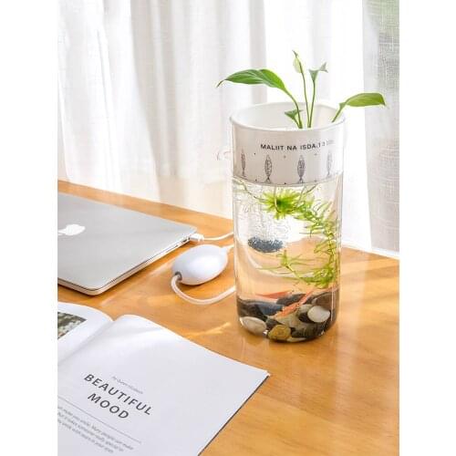 Home Creative Lazy Mini Mini Fish Tank Office Desktop Transparent Glass No Water Change Gravity Clean Ecological Fish Tank