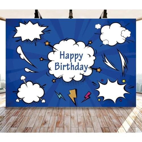 Royal Blue Board Boom Wow Cloud Decoration Kids Birthday Backdrops Photography Newborn Baby 1st Celebration Table Background