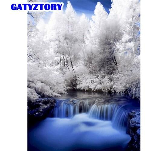 GATYZTORY Painting By Number White Tree Drawing On Canvas HandPainted Art Gift DIY Pictures By Number Winter Kits Home Decoratio