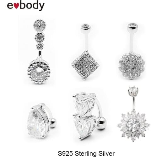 Belly Button Rings S925 Sterling Silver Rhinestone ,Belly Piercing,Sexy Body Piercing Jewelry